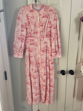 Sugarlips Pink Toile Button-Front Midi Dress